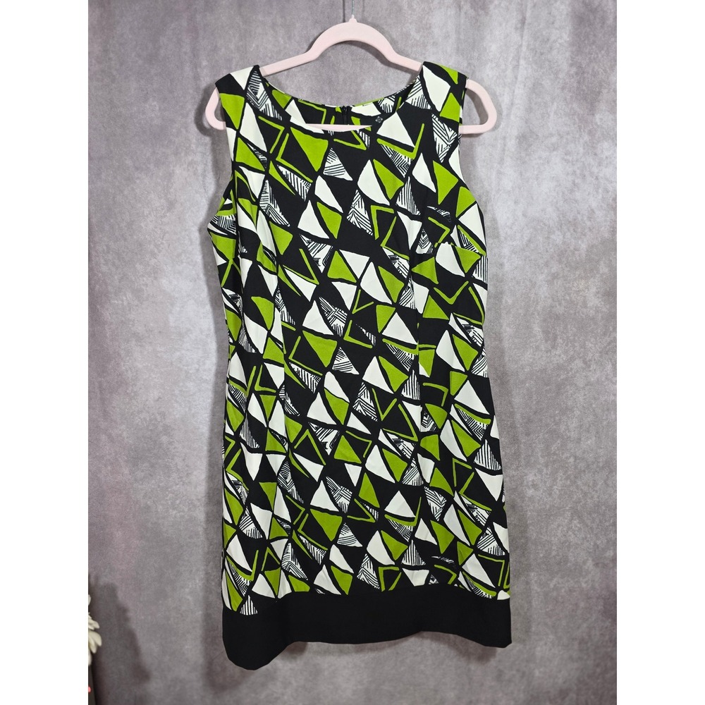 Ronni Nicole Geometric Triangle Print Sheath Dress Lime Green Black White 16
